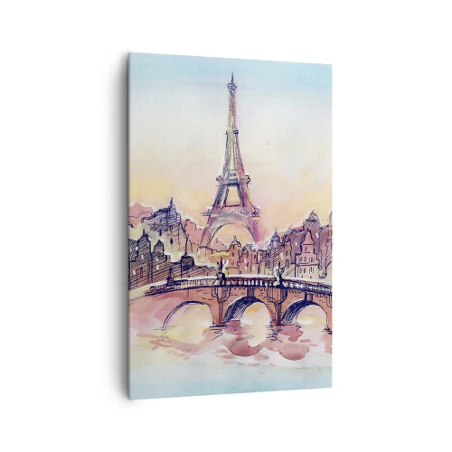 Impression sur toile - Image sur toile - Panorama aquarelle de Paris avec la Tour Eiffel au coucher du soleil - 80x120cm - La seule ville de ce type au monde - Décoration murale moderne pour le salon et la chambre ARTTOR