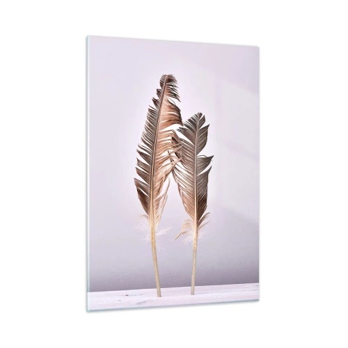 Impression sur verre - Image sur verre - Deux plumes délicates sur un fond clair - 50x70cm - Face au néant - Décoration murale moderne pour le salon et la chambre ARTTOR
