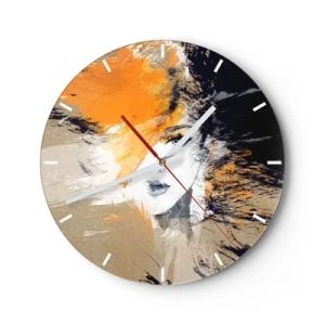 Horloge murale - Pendule murale - Portrait abstrait d'une femme dans des tons chauds d'orange et de beige. - 30x30cm - Et la lumière fut - Décoration murale moderne pour le salon, la cuisine et la chambre ARTTOR