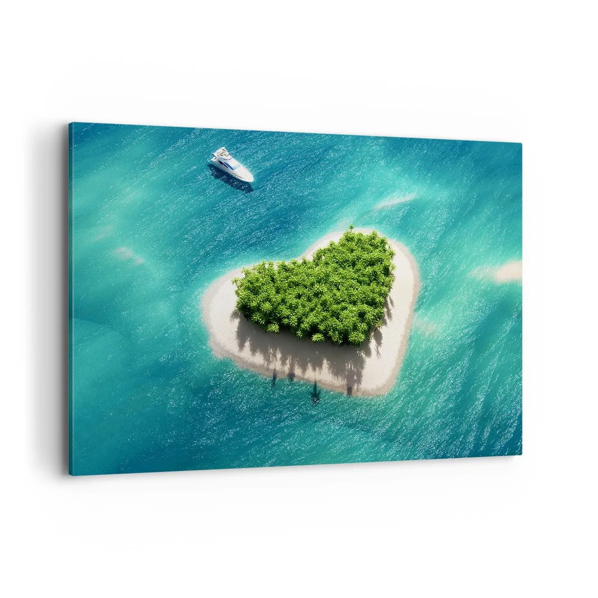 Impression sur toile - Image sur toile - Une île romantique en forme de cœur dans une mer turquoise - 120x80cm - J'aime l'été - Décoration murale moderne pour le salon et la chambre ARTTOR