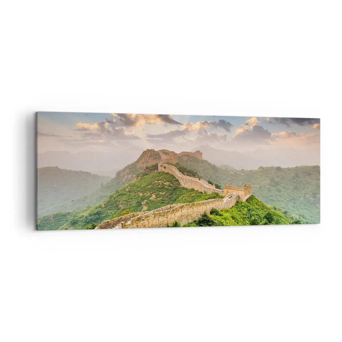 Impression sur toile - Image sur toile - La Grande Muraille de Chine illuminée par la lumière du soleil dans un paysage pittoresque - 140x50cm - Grandeur éternelle - Décoration murale moderne pour le salon et la chambre ARTTOR