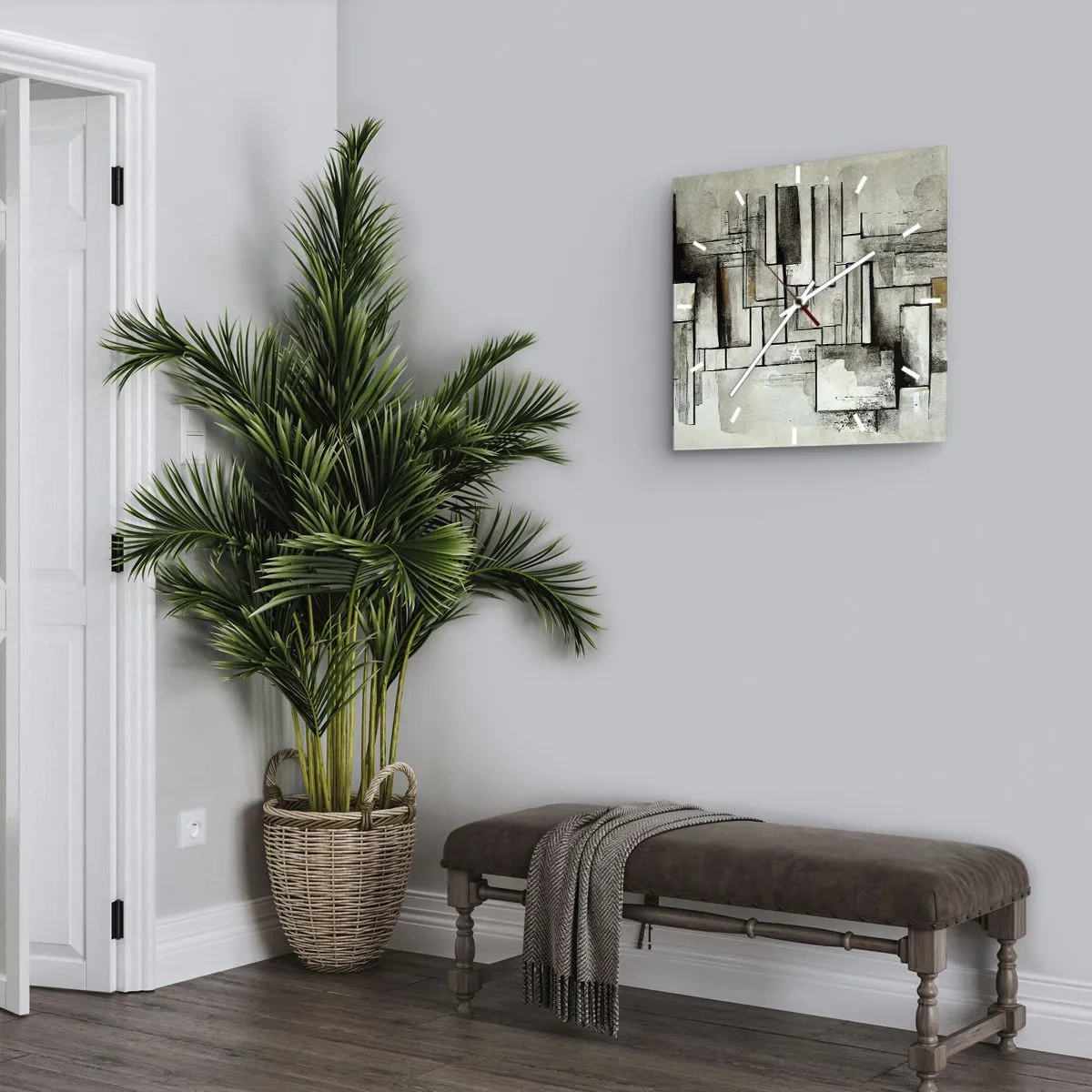 Horloge murale - Pendule murale - Rectangles abstraits dans les tons de gris et de noir - 30x30cm - Le pouvoir de la simplicité - Décoration murale moderne pour le salon et la chambre ARTTOR