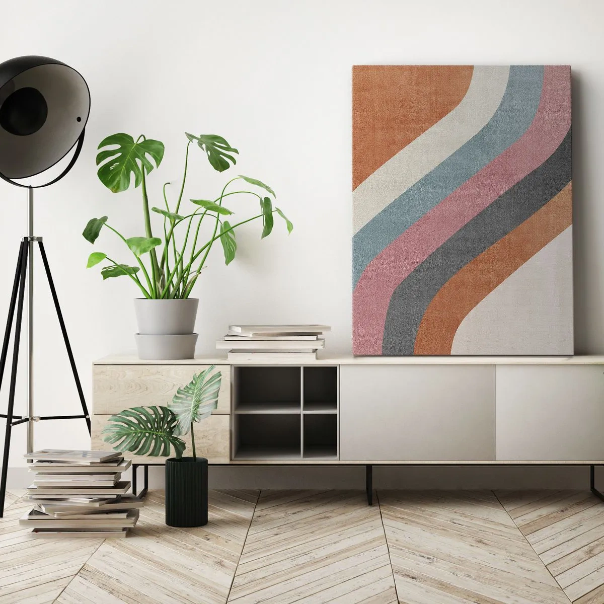 Impression sur toile - Image sur toile - Rayures rétro colorées - 80x120cm - Composition diagonale – mouvement - Décoration murale moderne pour le salon et la chambre ARTTOR