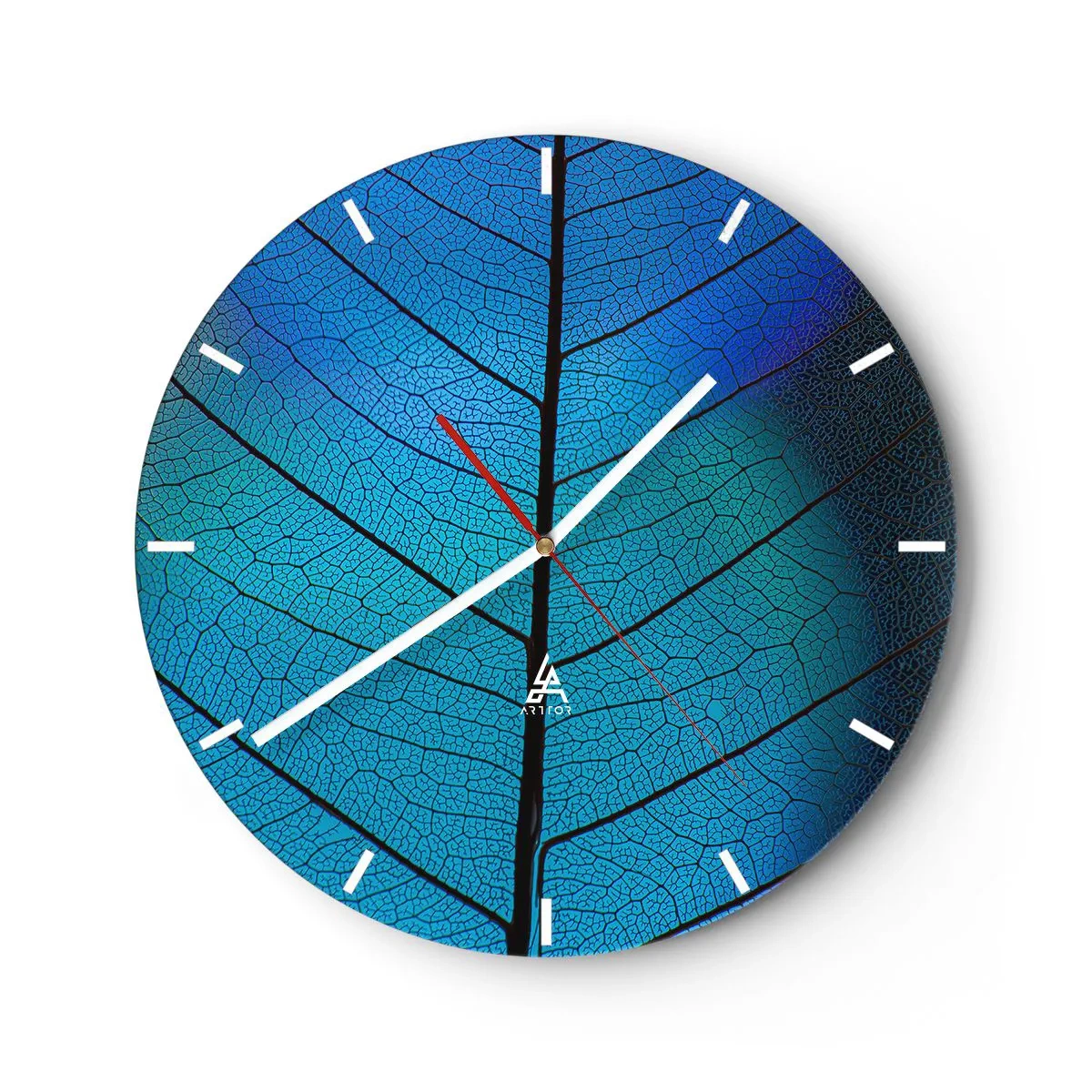 Horloge murale - Pendule murale - Gros plan de la structure de la feuille dans les tons de bleu et de noir - 30x30cm - Construction complexe - Décoration murale moderne pour le salon, la cuisine et la chambre ARTTOR