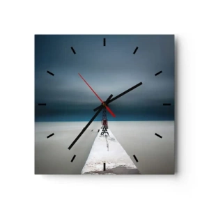Horloge murale - Pendule murale - Un phare au bout d'une jetée en béton dans un paysage austère - 30x30cm - À la rencontre de l'immensité - Décoration murale moderne pour le salon et la chambre ARTTOR