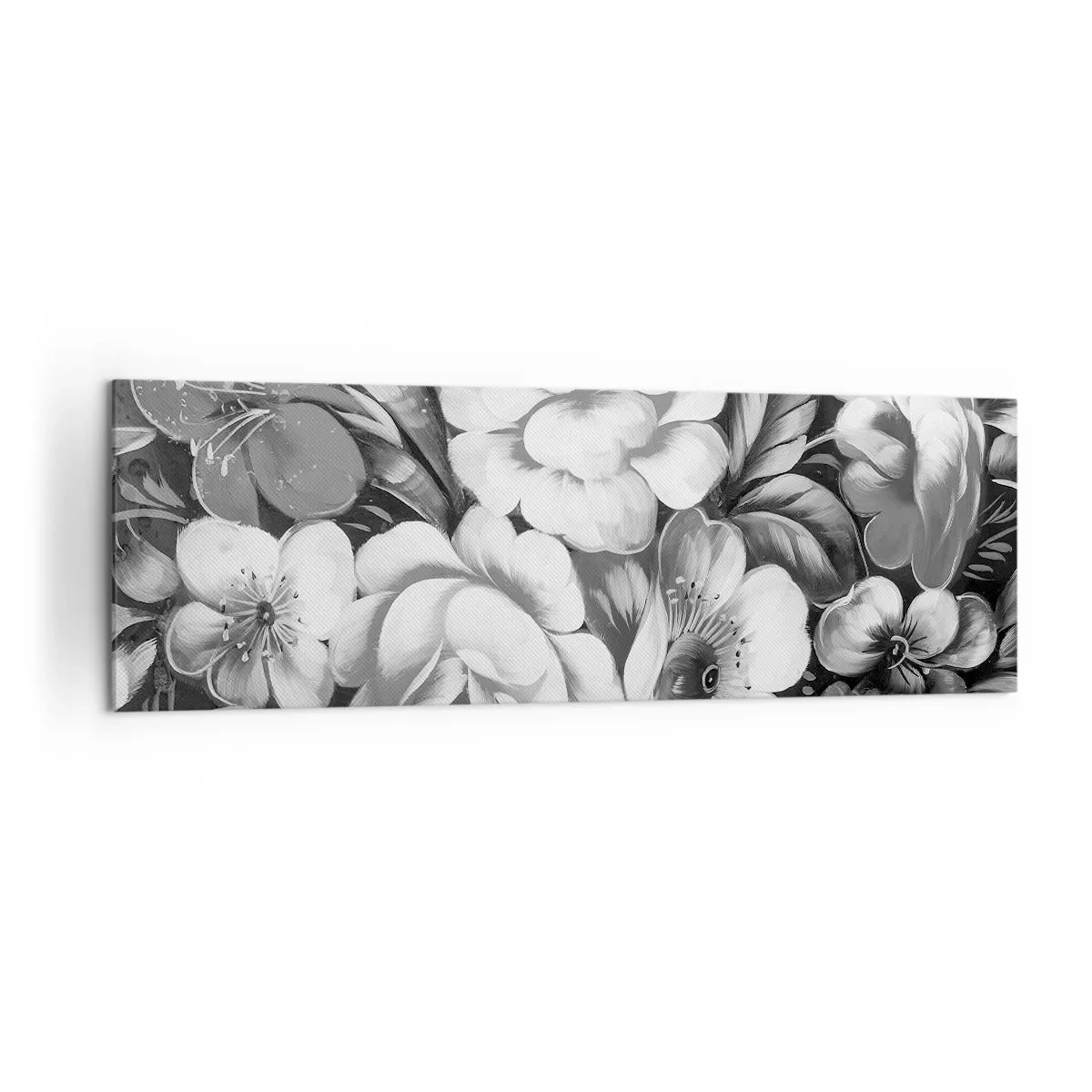 Impression sur toile - Image sur toile - Fleurs noires et blanches dans une composition classique et élégante - 160x50cm - Belle même en gris - Décoration murale moderne pour le salon et la chambre ARTTOR