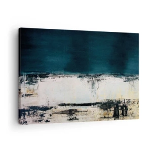 Impression sur toile - Image sur toile - Composition horizontale abstraite dans les tons bleu marine et blanc - 70x50cm - Composition horizontale - Décoration murale moderne pour le salon et la chambre ARTTOR