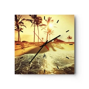 Horloge murale - Pendule murale - Une plage avec des palmiers illuminée par un coucher de soleil chaud - 30x30cm - Après-midi californien - Décoration murale moderne pour le salon et la chambre ARTTOR