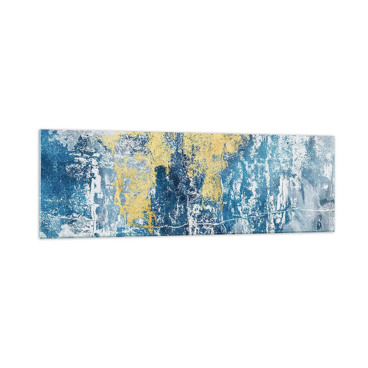 Impression sur verre - Image sur verre - Abstraction dans les tons de bleu et de jaune - 160x50cm - Abstraction du temps - Décoration murale moderne pour le salon et la chambre ARTTOR