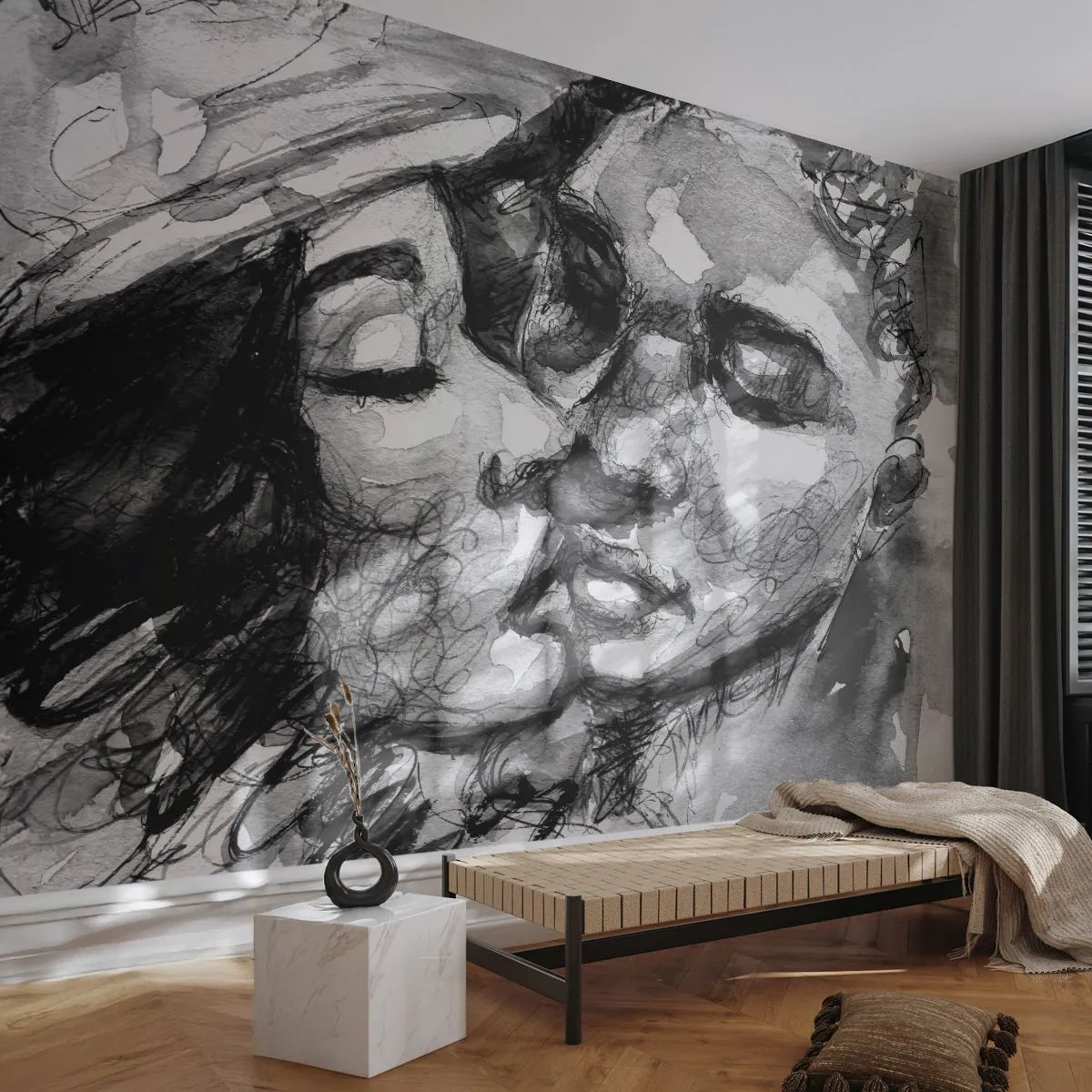 Papier Peint Photo Premium Canvas - Un moment tendre - Bisous, Amour, Les amoureux - 350x256 cm