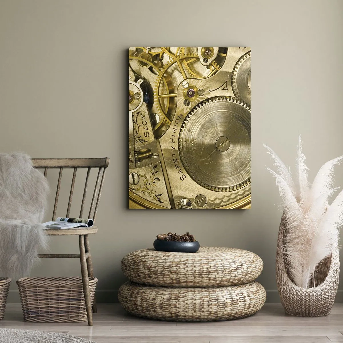 Impression sur toile - Image sur toile - Mécanisme de montre avec engrenages et détails visibles - 70x100cm - Marcher avec son temps - Décoration murale moderne pour le salon et la chambre ARTTOR