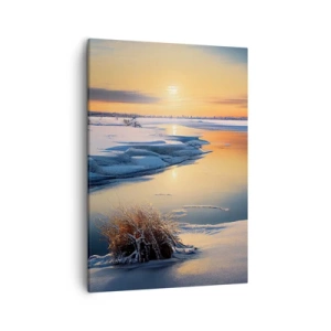 Impression sur toile - Image sur toile - Paysage d'hiver avec une rivière au coucher du soleil - 50x70cm - Coucher de soleil d'hiver - Décoration murale moderne pour le salon et la chambre ARTTOR