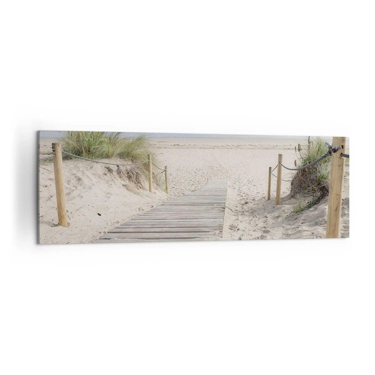 Impression sur toile - Image sur toile - Un chemin de planches menant à une plage de sable - 160x50cm - A l'horizon - Décoration murale moderne pour le salon et la chambre ARTTOR