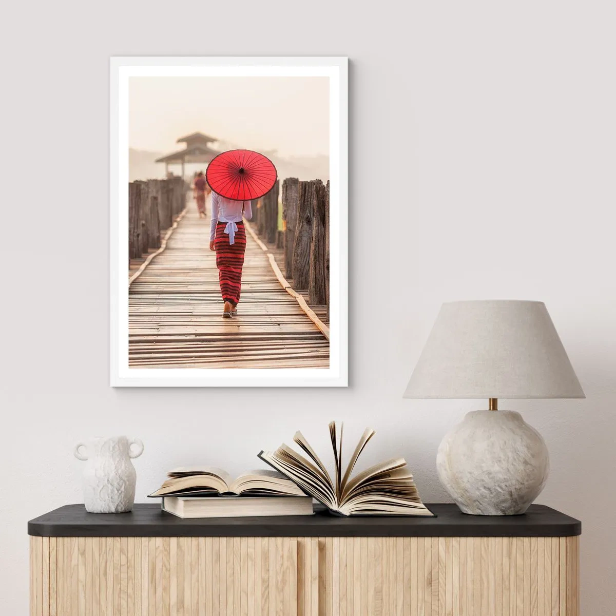 Affiche dans un cadre blanc - Poster - Sur le vieux pont - 40x50 cm