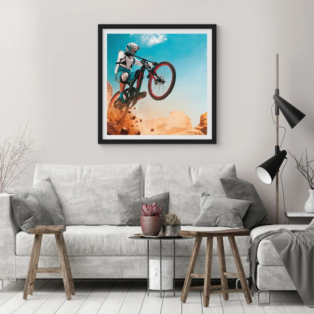 Affiche dans un cadre noir - Poster - Démon de la folie du vélo - 30x30 cm