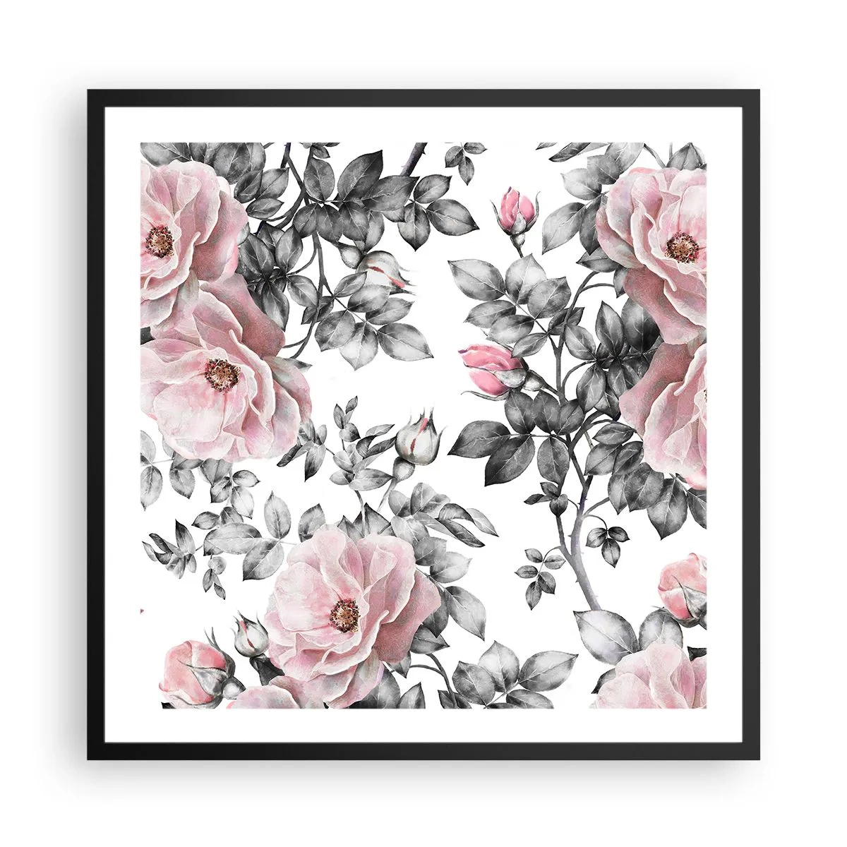 Affiche dans un cadre noir - Poster - Se perdre dans les fleurs des roses - 60x60 cm