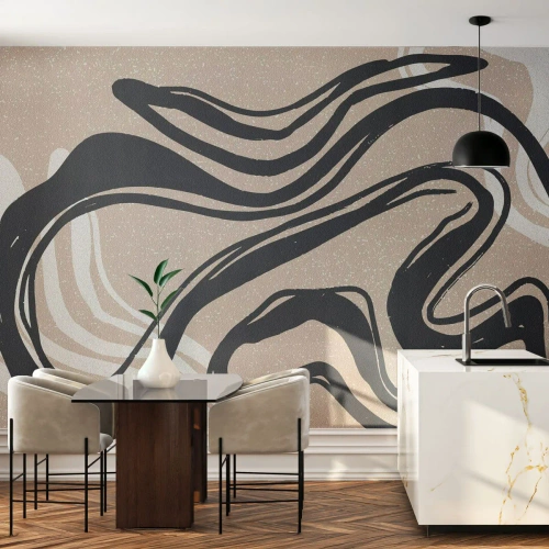 Papier Peint Photo Premium Canvas - Lignes abstraites dans des tons sombres sur fond beige - 100x70cm - Expression multipliée - Décoration murale moderne pour le salon et la chambre ARTTOR