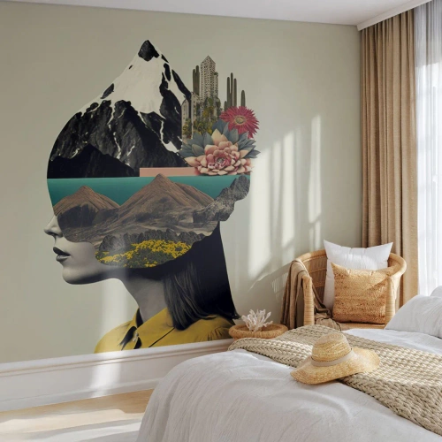 Papier Peint Photo Premium Canvas - La femme – toujours un mystère - Montagnes, Esprit, Tête - 350x256 cm