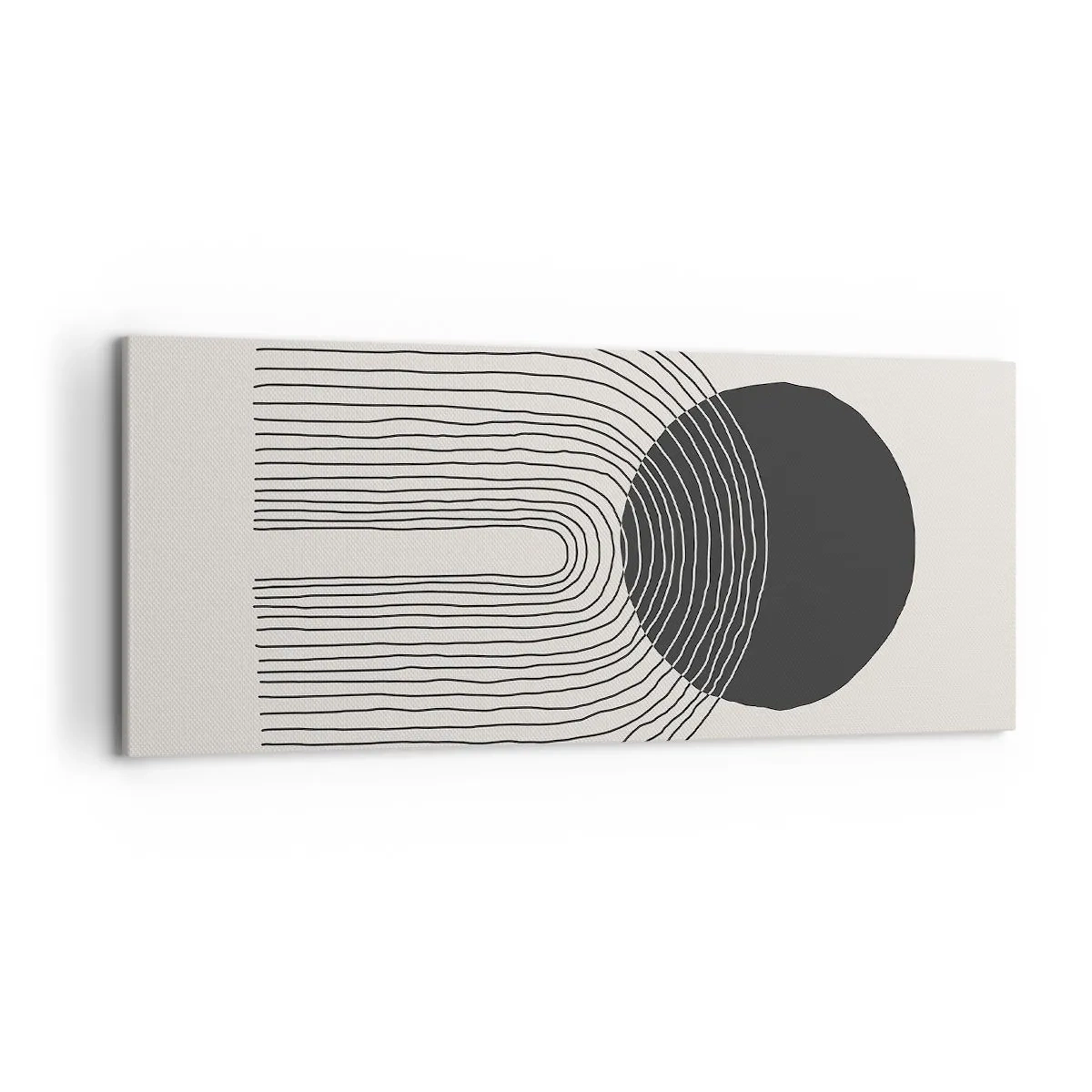 Impression sur toile - Image sur toile - Motif abstrait avec des lignes et un cercle noir sur un fond clair - 120x50cm - Tremblement et confiance - Décoration murale moderne pour le salon et la chambre ARTTOR