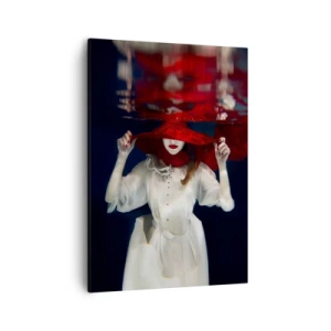 Impression sur toile - Image sur toile - Une femme avec un chapeau rouge immergée dans l'eau - 50x70cm - Femme mystérieuse - Décoration murale moderne pour le salon et la chambre ARTTOR