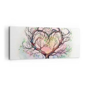 Impression sur toile - Image sur toile - Un arbre en forme de cœur sur un fond de couleurs pastel délicates - 120x50cm - Ensemble contre les tempêtes - Décoration murale moderne pour le salon et la chambre ARTTOR