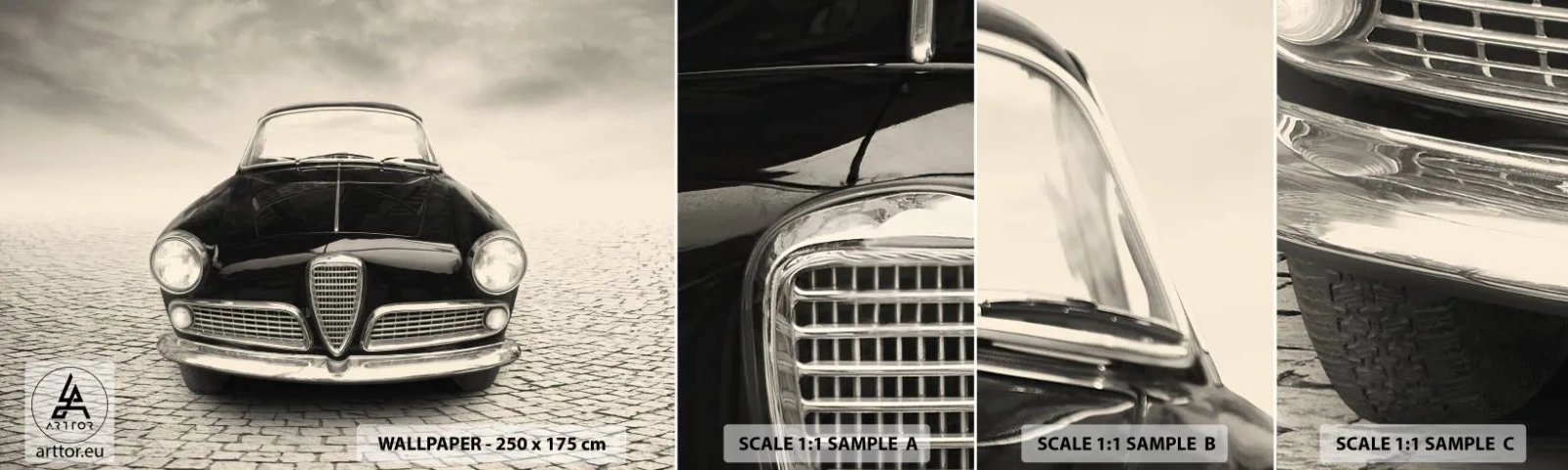 Échantillon De Papier Peint Standard Eco - Et alors! Tu ne m'aime pas? - Voiture, Ancien, Noir et blanc - 100x30 cm