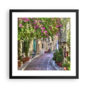 Affiche dans un cadre noir - Poster - Allée fleurie - 40x40 cm