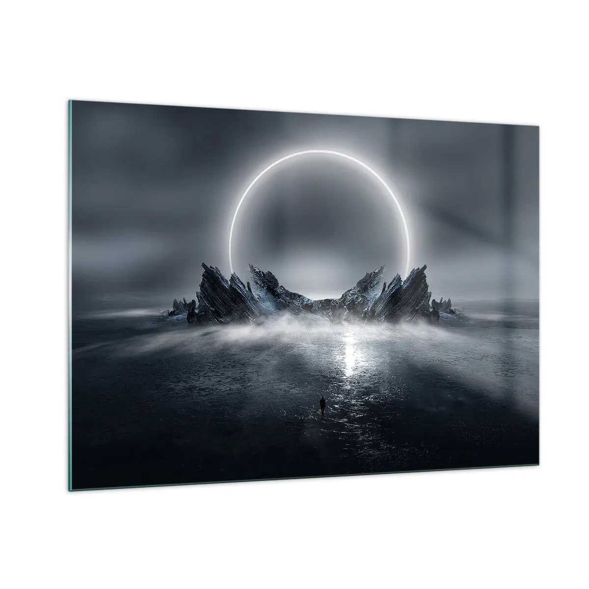 Impression sur verre - Image sur verre - Scène sombre avec éclipse et île rocheuse - 100x70cm - La fin de l'histoire - Décoration murale moderne pour le salon et la chambre ARTTOR