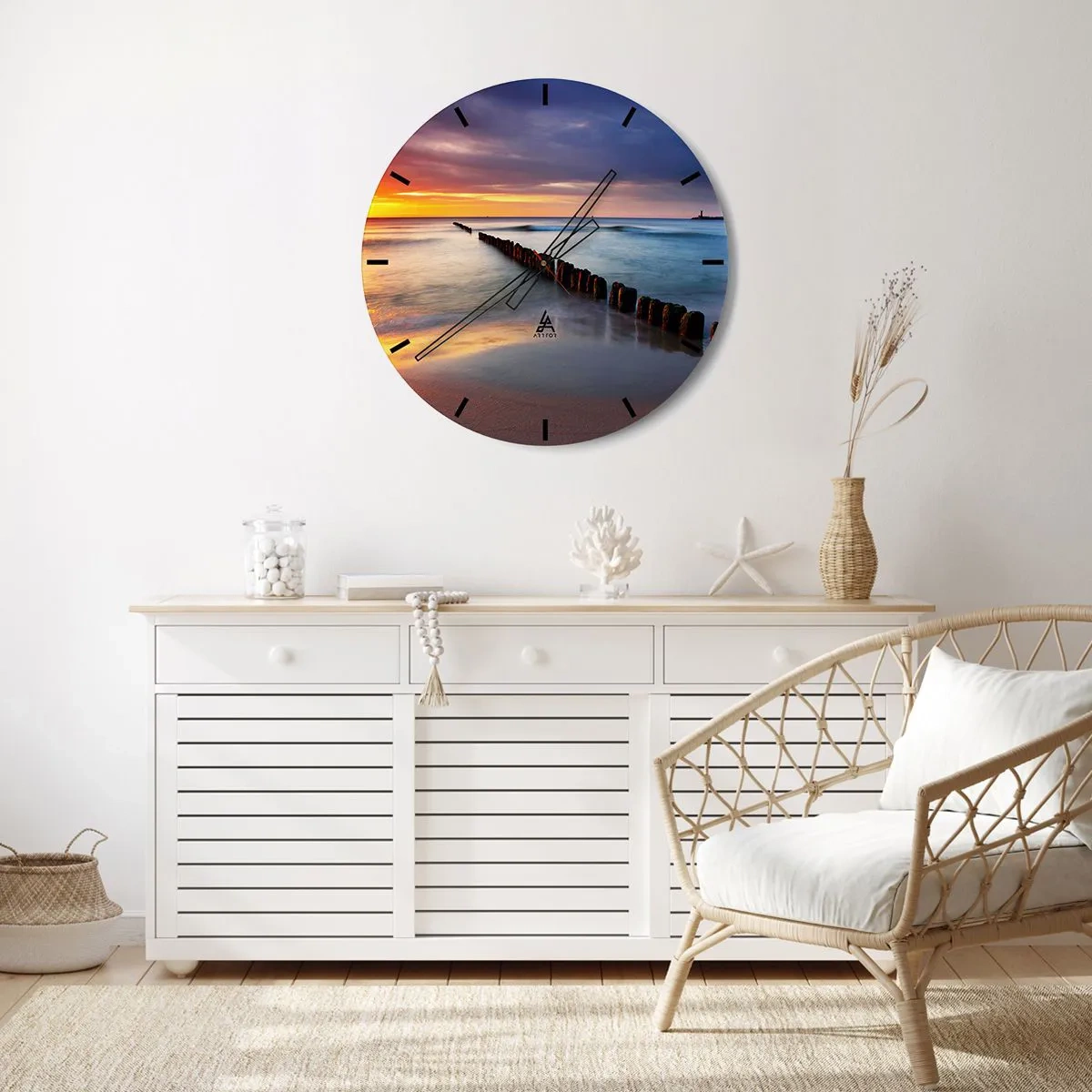Horloge murale - Pendule murale - Coucher de soleil sur la mer calme - 30x30cm - Ecoute le silence - Décoration murale moderne pour le salon, la cuisine et la chambre ARTTOR
