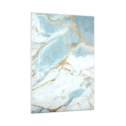 Impression sur verre - Image sur verre - Marbre abstrait dans des tons bleus et dorés - 50x70cm - Richesse en pierre - Décoration murale moderne pour le salon et la chambre ARTTOR