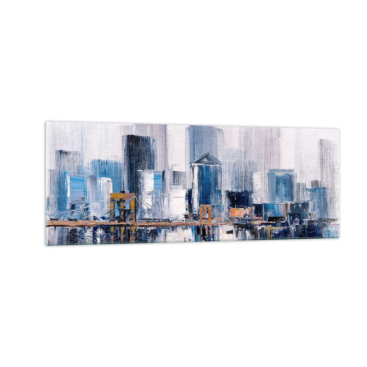Impression sur verre - Image sur verre - Panorama urbain abstrait avec des nuances de bleu et de jaune - 140x50cm - Impression new-yorkaise - Décoration murale moderne pour le salon et la chambre ARTTOR