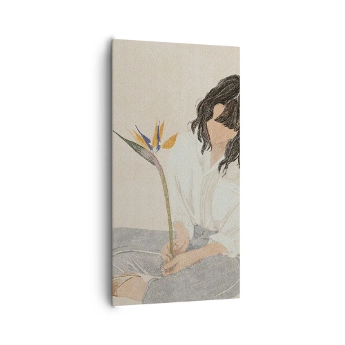 Impression sur toile - Image sur toile - Portrait avec une fleur exotique - 65x120 cm