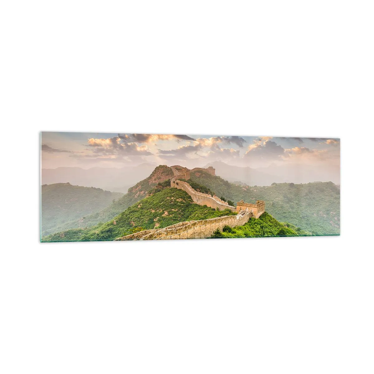 Impression sur verre - Image sur verre - La Grande Muraille de Chine illuminée par la lumière du soleil dans un paysage pittoresque - 160x50cm - Grandeur éternelle - Décoration murale moderne pour le salon et la chambre ARTTOR