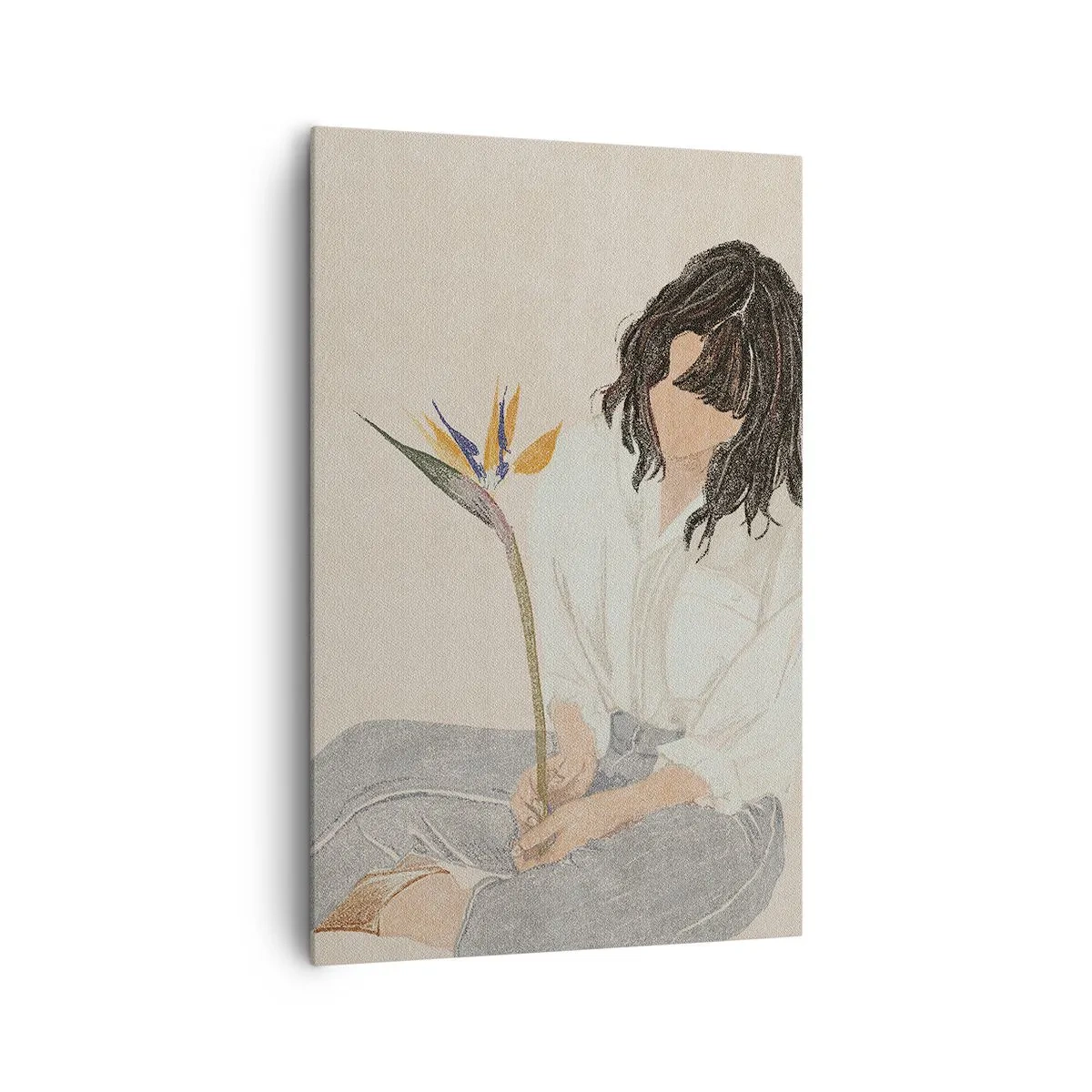 Impression sur toile - Image sur toile - Portrait avec une fleur exotique - 80x120 cm