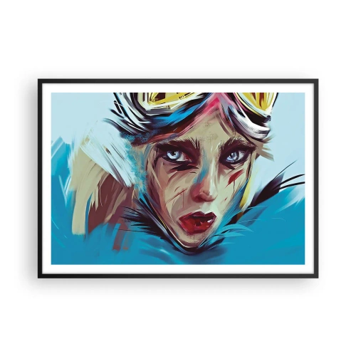 Affiche dans un cadre noir - Poster - Portrait d'une femme aux couleurs dynamiques et au style abstrait - 100x70cm - Guerrière errante - Décoration murale moderne pour le salon et la chambre ARTTOR
