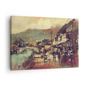 Impression sur toile - Image sur toile - Une ville avec un pont et des rues au style artistique - 70x50cm - La vie comme une richesse de gris - Décoration murale moderne pour le salon et la chambre ARTTOR