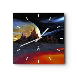 Horloge murale - Pendule murale - Un paysage fantastique avec des planètes et des paysages volcaniques - 30x30cm - Monde inconnu - Décoration murale moderne pour le salon et la chambre ARTTOR