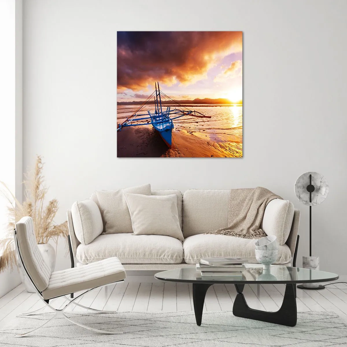 Impression sur verre - Image sur verre - Allongez-vous dans le sable après une longue journée - 70x70 cm