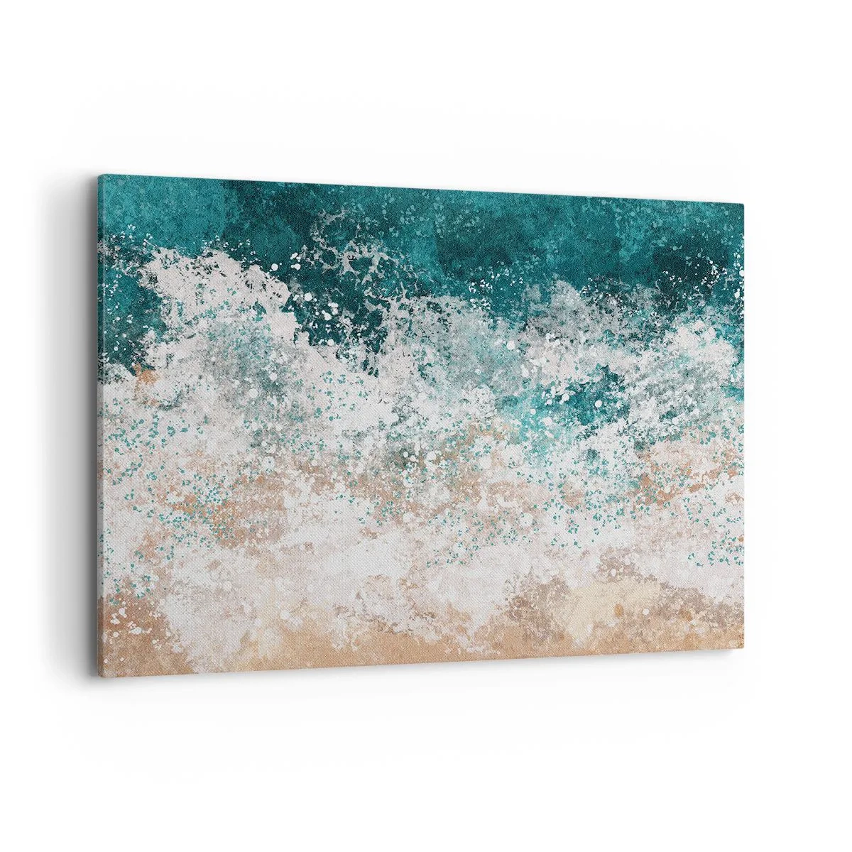 Impression sur toile - Image sur toile - Vague de mer abstraite dans des tons turquoise et beige - 120x80cm - Histoires de la mer - Décoration murale moderne pour le salon et la chambre ARTTOR