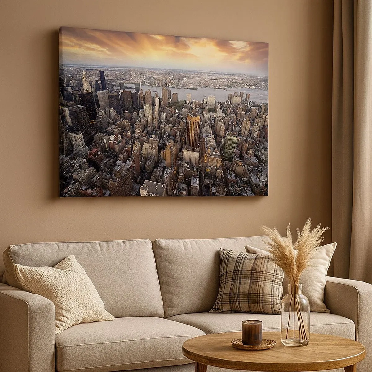 Impression sur toile - Image sur toile - Vue de la métropole avec le soleil couchant - 70x50cm - Le cœur battant de notre époque - Décoration murale moderne pour le salon et la chambre ARTTOR