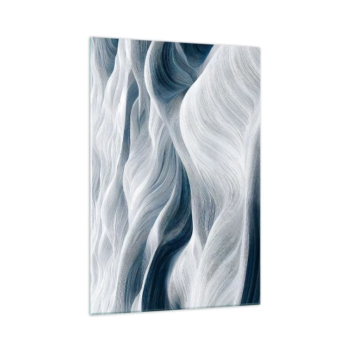 Impression sur verre - Image sur verre - Lignes ondulées dans des tons de bleu et de blanc - 70x100cm - Vagues blanches et bleues - Décoration murale moderne pour le salon et la chambre ARTTOR
