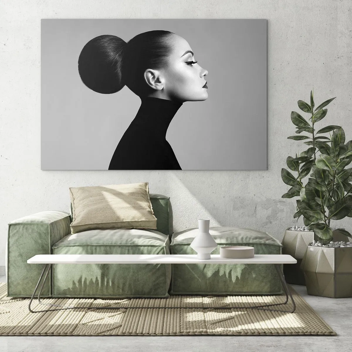 Impression sur verre - Image sur verre - Femme élégante en noir sur fond gris - 120x80cm - Néfertiti moderne - Décoration murale moderne pour le salon et la chambre ARTTOR