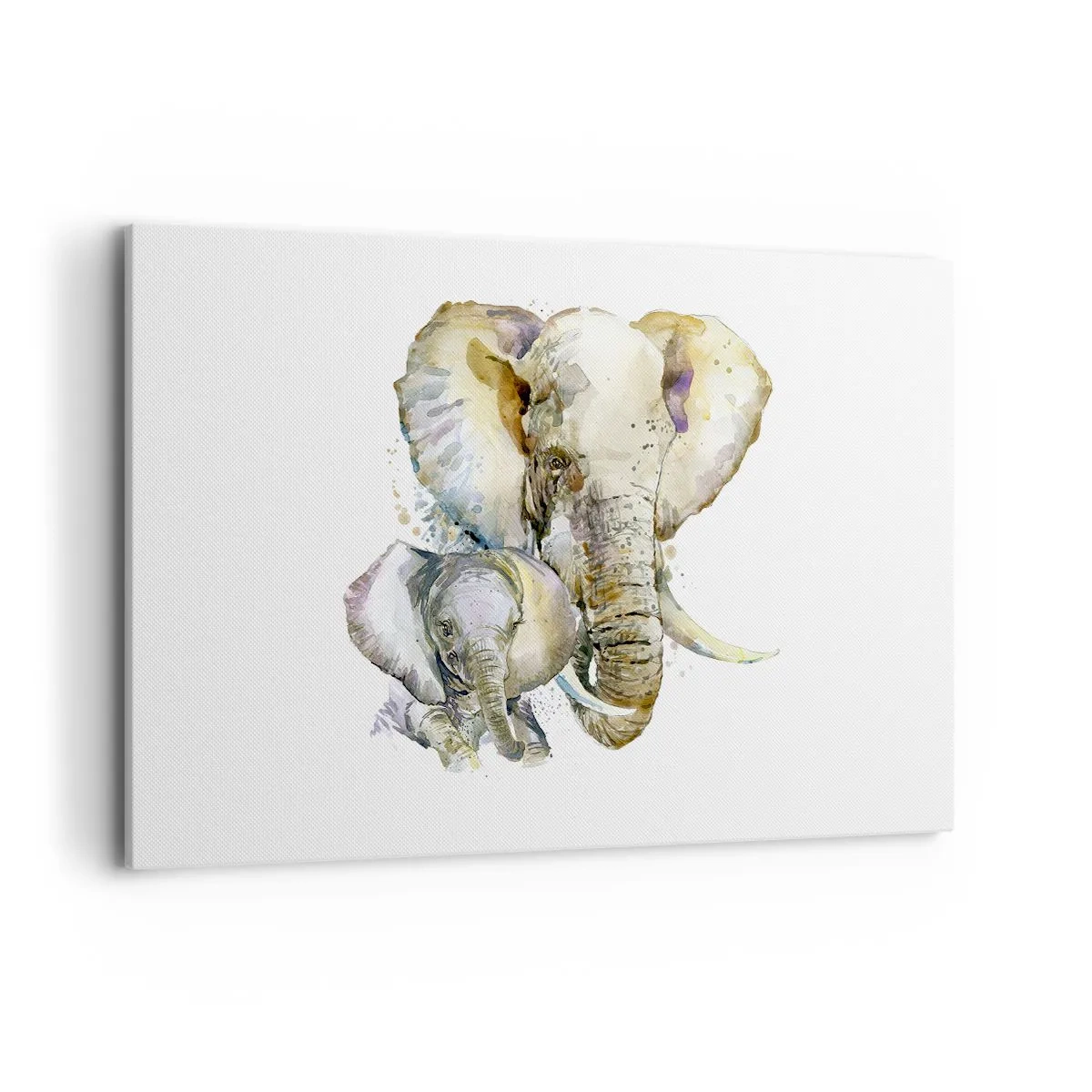 Impression sur toile - Image sur toile - Éléphants à l'aquarelle aux couleurs subtiles - 120x80cm - Rien ne peut égaler maman - Décoration murale moderne pour le salon et la chambre ARTTOR