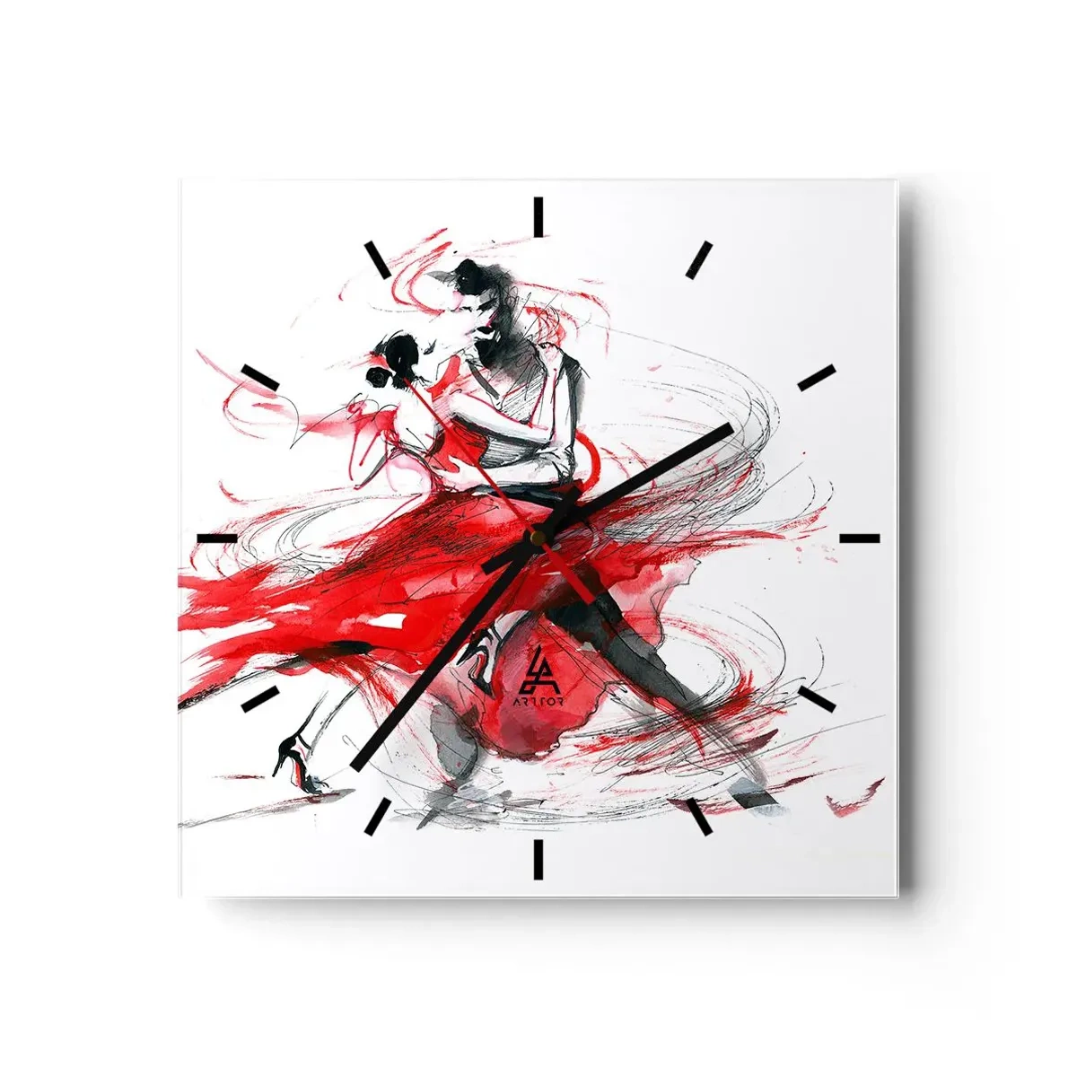 Horloge murale - Pendule murale - Danseurs dans une danse dynamique aux accents rouges - 30x30cm - Tango - le rythme de la passion - Décoration murale moderne pour le salon et la chambre ARTTOR