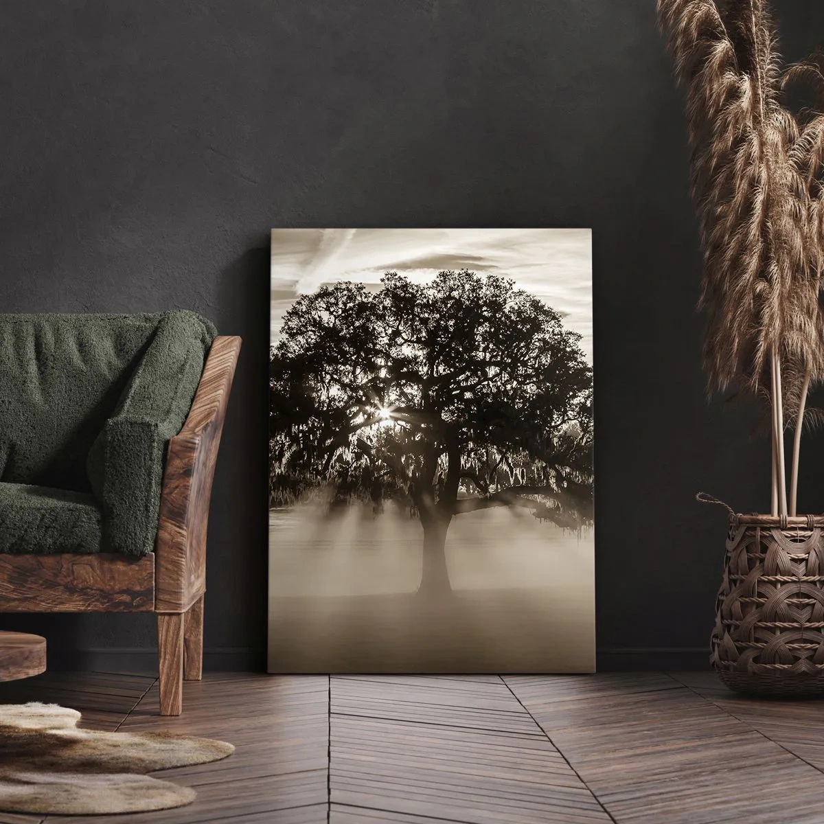 Impression sur toile - Image sur toile - Des rayons de soleil brillent à travers un arbre solitaire - 80x120cm - Arbre de bonnes nouvelles - Décoration murale moderne pour le salon et la chambre ARTTOR