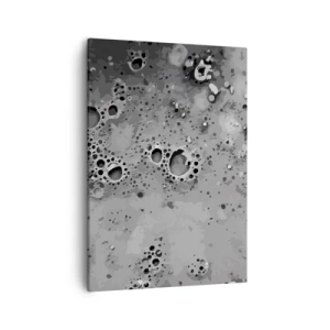 Impression sur toile - Image sur toile - Motif de bulles abstrait noir et blanc - 50x70cm - Comme un paysage lunaire - Décoration murale moderne pour le salon et la chambre ARTTOR