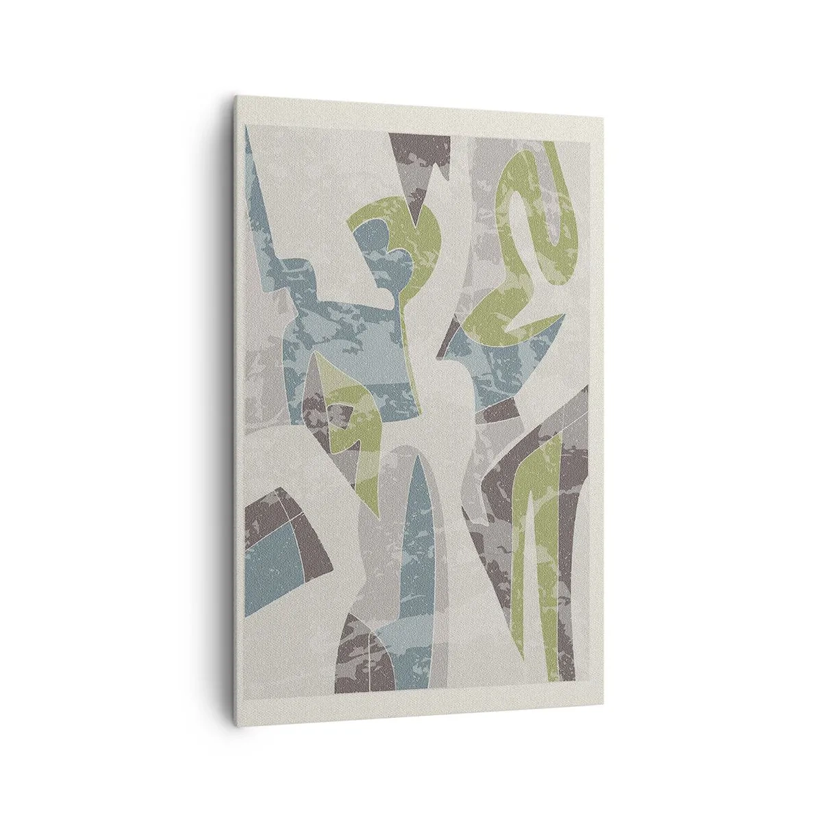 Impression sur toile - Image sur toile - Formes abstraites en vert et bleu sur fond clair - 80x120cm - Composition derrière la vitre - Décoration murale moderne pour le salon et la chambre ARTTOR