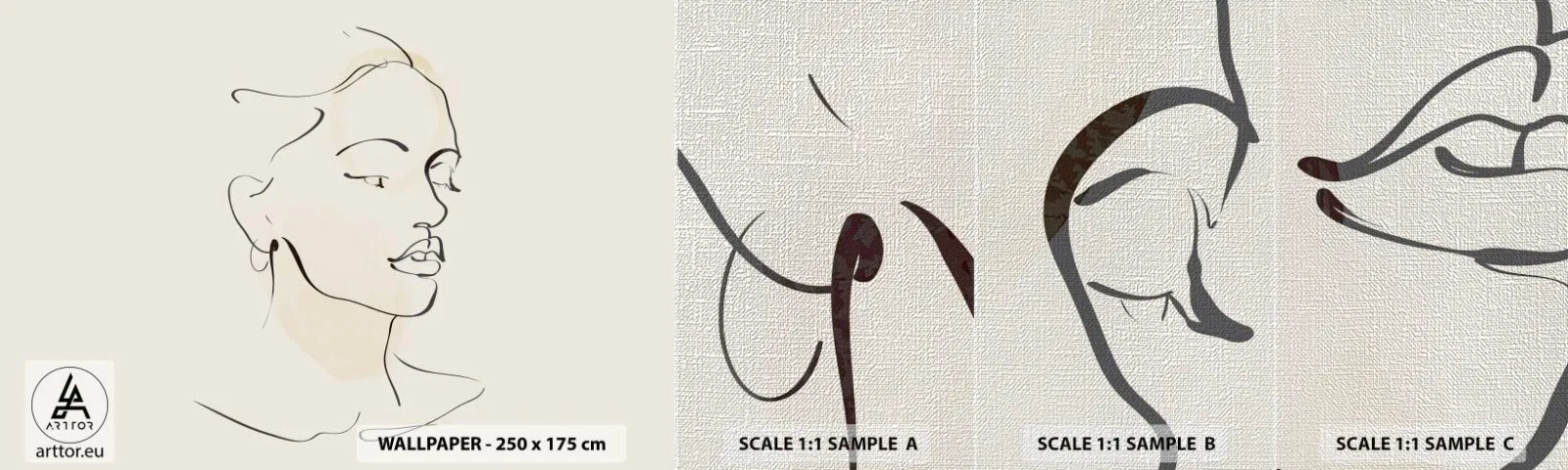 Échantillon de Papier Peint Premium Canvas - Une ligne certaine - Abstraction, Visage de femme, Linéaire - 100x30 cm