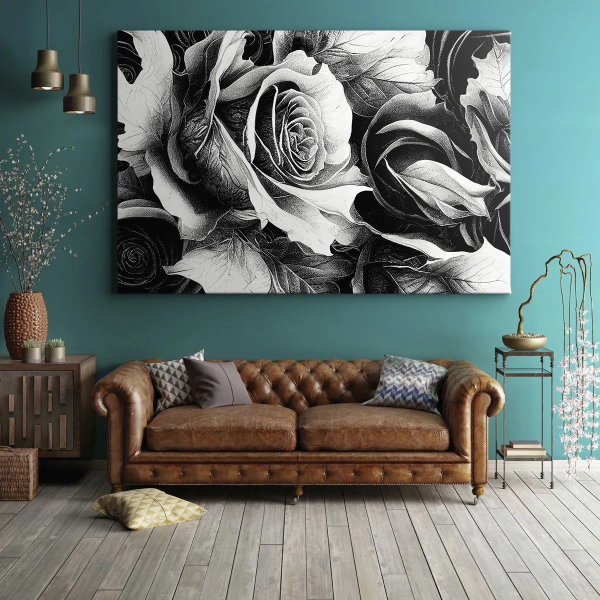 Impression sur toile - Image sur toile - Roses noires et blanches dans une composition élégante - 100x70cm - Toujours une reine - Décoration murale moderne pour le salon et la chambre ARTTOR