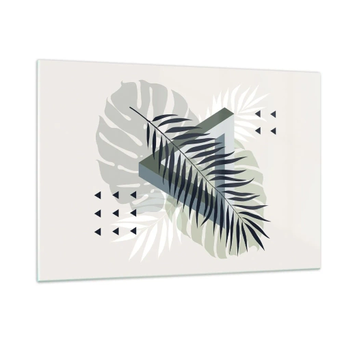 Impression sur verre - Image sur verre - Une composition de feuilles géométriques modernes - 120x80cm - Nature et géométrie - deux odres? - Décoration murale moderne pour le salon et la chambre ARTTOR